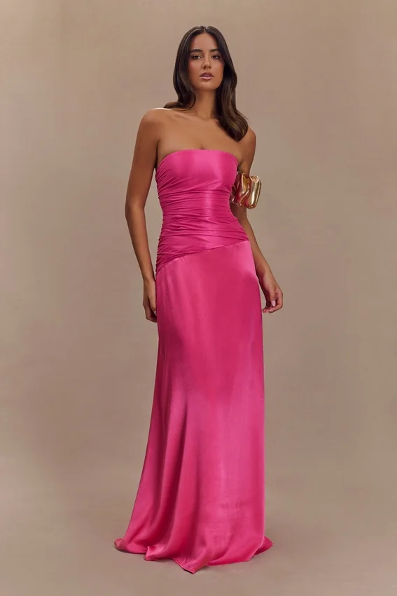 Serena Strapless Taffeta Maxi Dress – Crimson Pink Serena Strapless Taffeta Maxi Dress – Crimson Pink