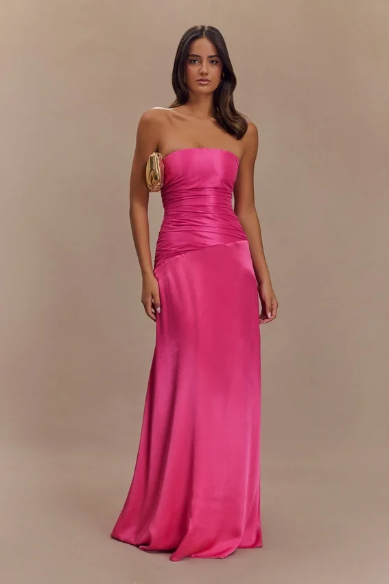Serena Strapless Taffeta Maxi Dress – Crimson Pink Serena Strapless Taffeta Maxi Dress – Crimson Pink