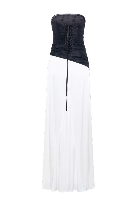 Serena Strapless Taffeta Maxi Dress – White/Black Serena Strapless Taffeta Maxi Dress – White/Black