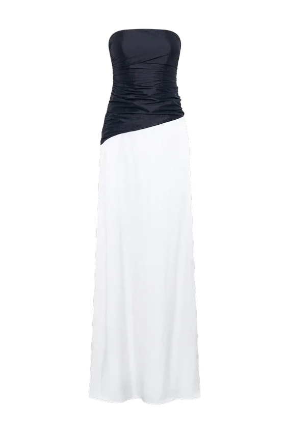 Serena Strapless Taffeta Maxi Dress – White/Black Serena Strapless Taffeta Maxi Dress – White/Black