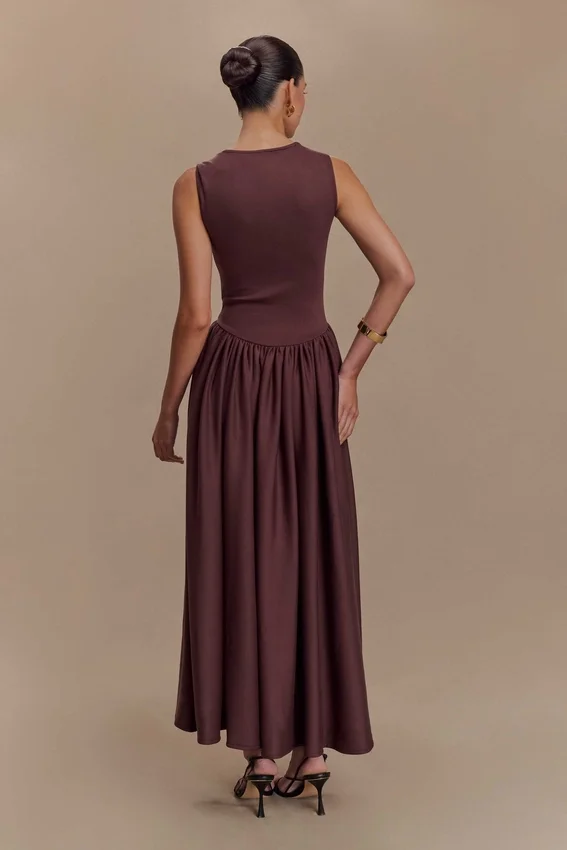 Sharon Scuba Jersey Midi Dress – Cacao Brown Sharon Scuba Jersey Midi Dress – Cacao Brown