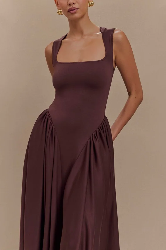 Sharon Scuba Jersey Midi Dress – Cacao Brown Sharon Scuba Jersey Midi Dress – Cacao Brown