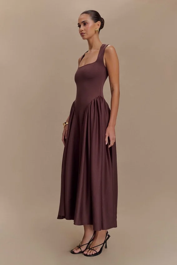 Sharon Scuba Jersey Midi Dress – Cacao Brown Sharon Scuba Jersey Midi Dress – Cacao Brown