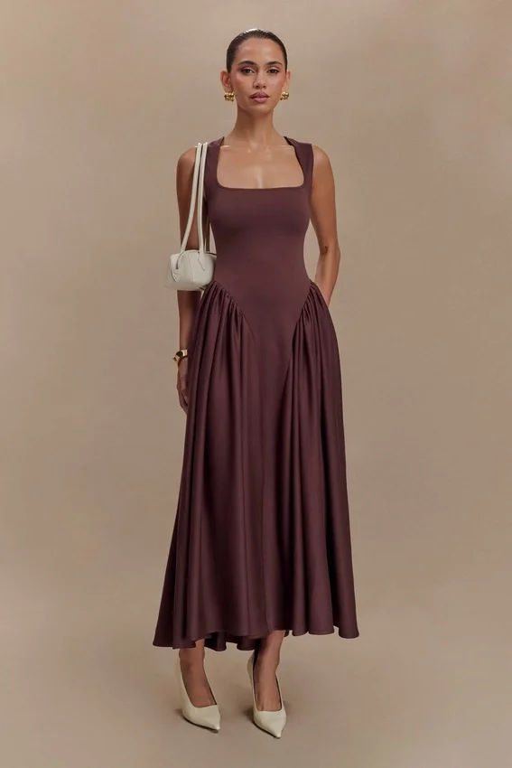 Sharon Scuba Jersey Midi Dress – Cacao Brown Sharon Scuba Jersey Midi Dress – Cacao Brown