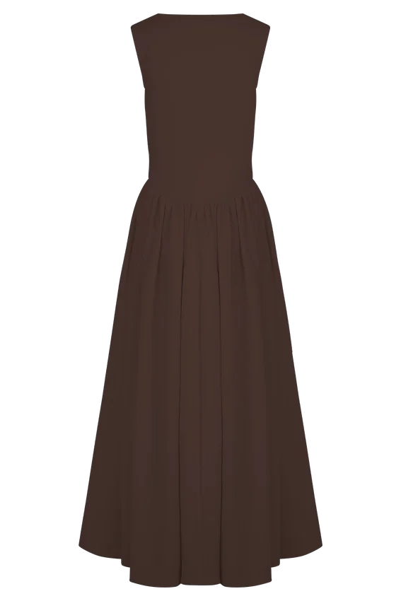Sharon Scuba Jersey Midi Dress – Cacao Brown Sharon Scuba Jersey Midi Dress – Cacao Brown