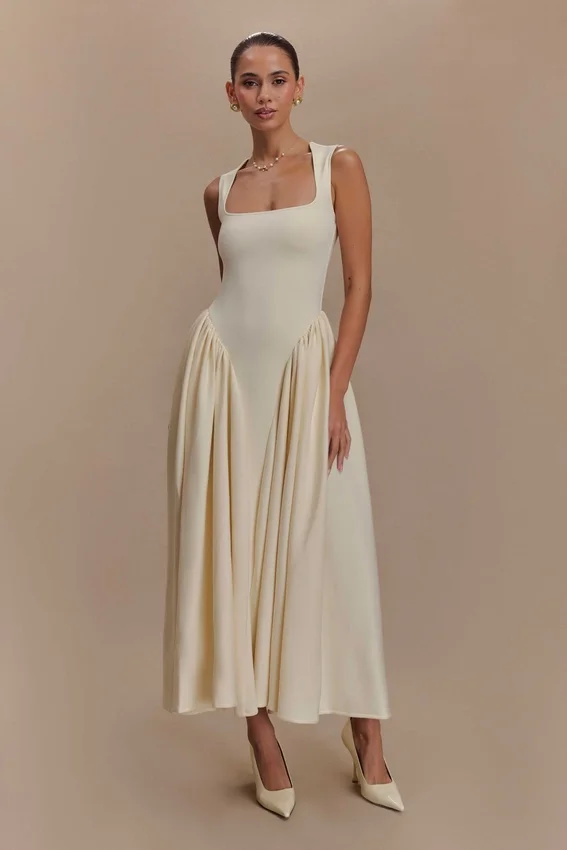 Sharon Scuba Jersey Midi Dress – Ivory Sharon Scuba Jersey Midi Dress – Ivory