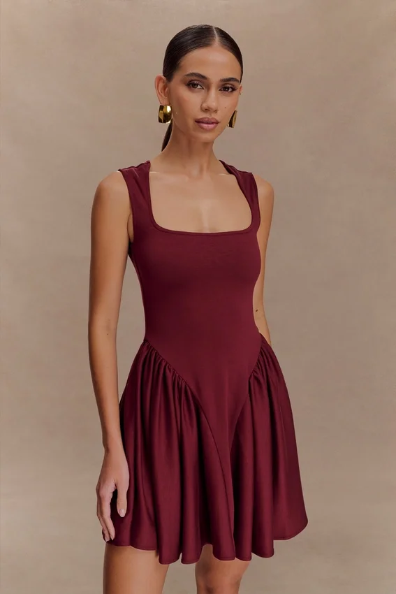 Sharon Scuba Jersey Mini Dress – Wine Sharon Scuba Jersey Mini Dress – Wine