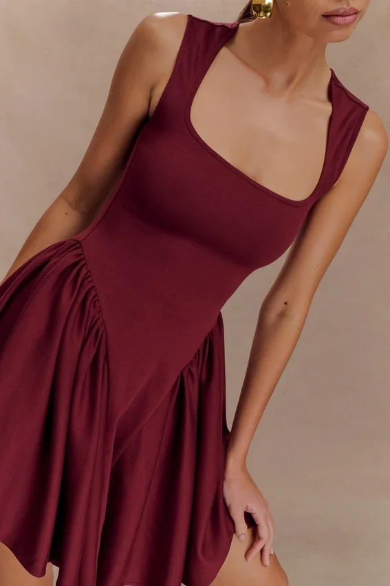Sharon Scuba Jersey Mini Dress – Wine Sharon Scuba Jersey Mini Dress – Wine