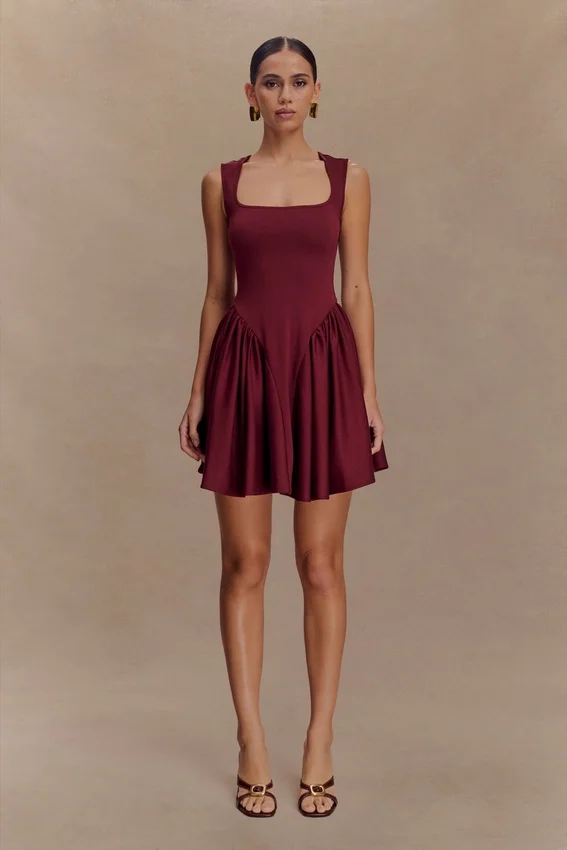 Sharon Scuba Jersey Mini Dress – Wine Sharon Scuba Jersey Mini Dress – Wine