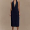 Shauna Denim Halter Midi Dress – Indigo Blue