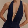 Shauna Denim Halter Midi Dress – Indigo Blue