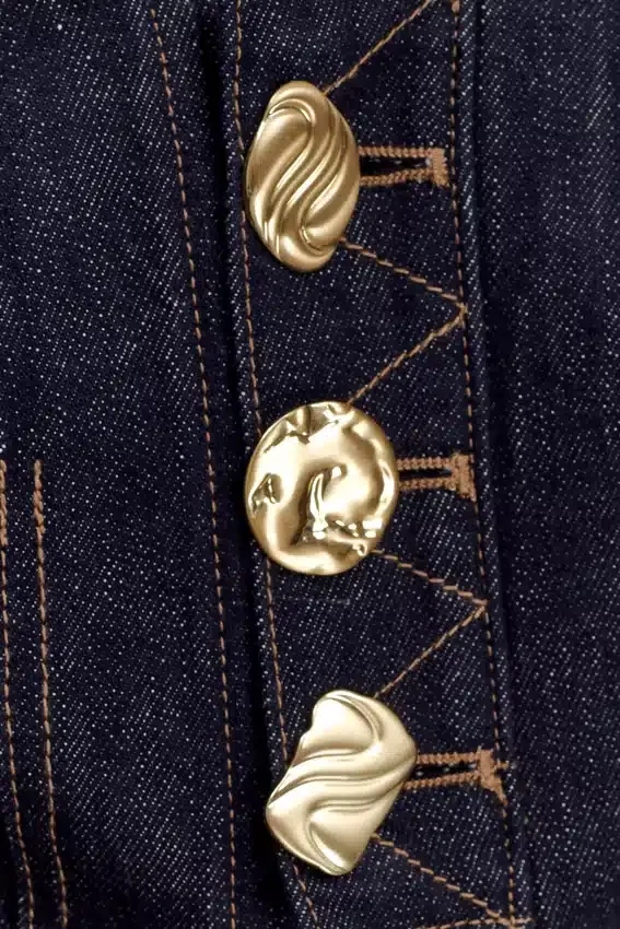 Shona Denim Vest With Decorative Buttons – Washed Indigo Blue Shona Denim Vest With Decorative Buttons – Washed Indigo Blue