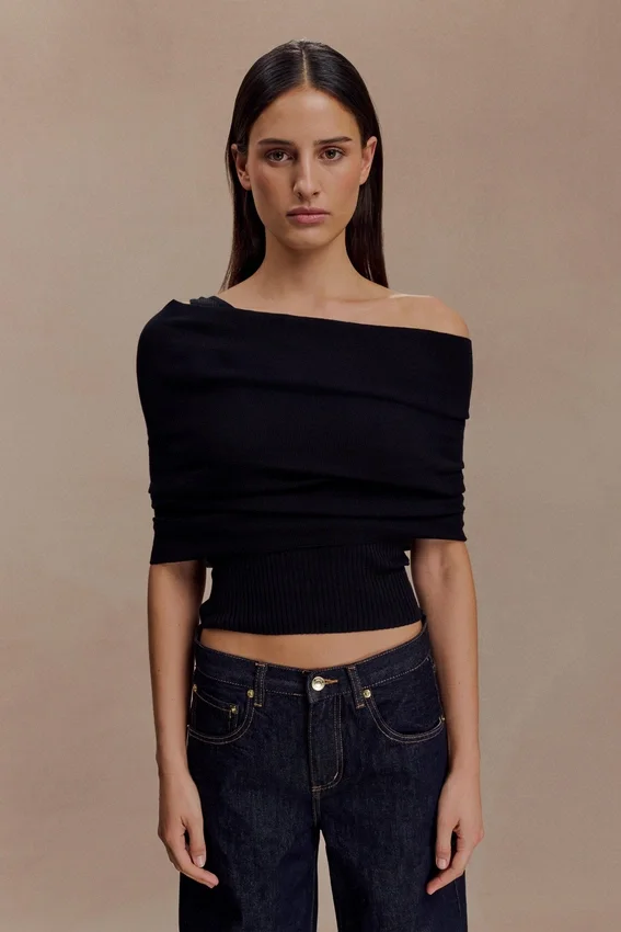 Sierra Asymmetrical Cashmere Blend Knit Top – Black Sierra Asymmetrical Cashmere Blend Knit Top – Black