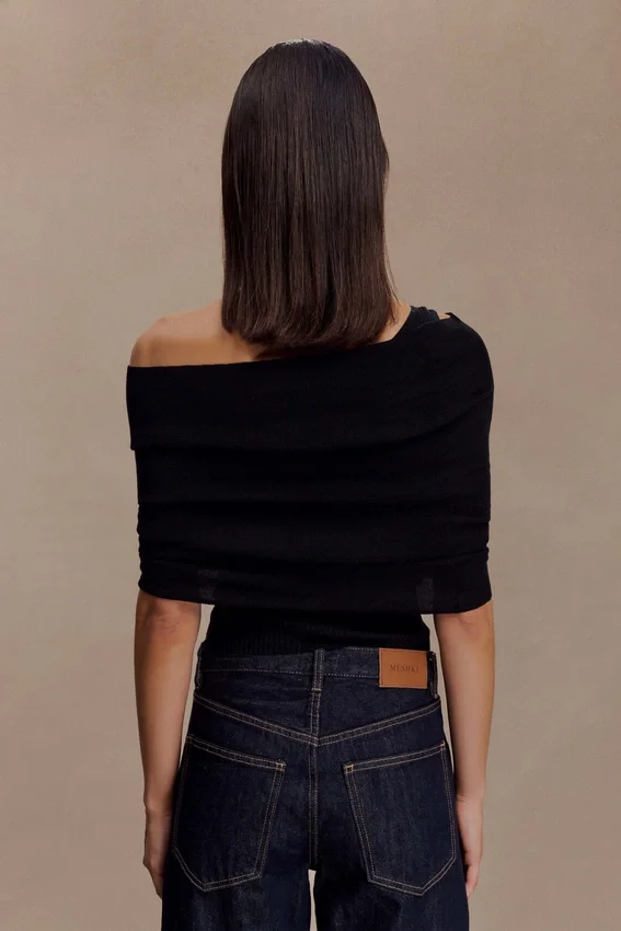 Sierra Asymmetrical Cashmere Blend Knit Top – Black Sierra Asymmetrical Cashmere Blend Knit Top – Black