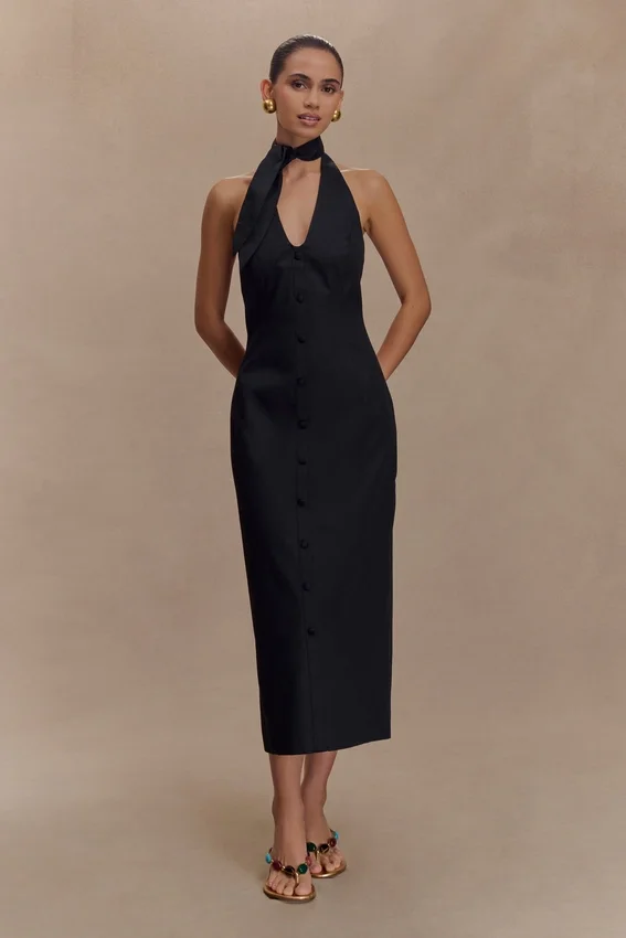 Simona Halter Neck Midi Dress – Black Simona Halter Neck Midi Dress – Black