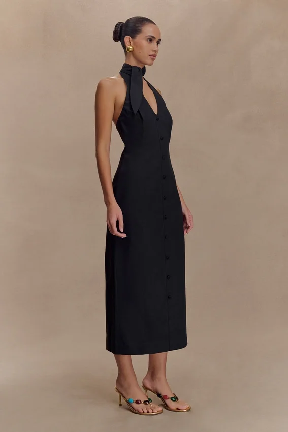 Simona Halter Neck Midi Dress – Black Simona Halter Neck Midi Dress – Black