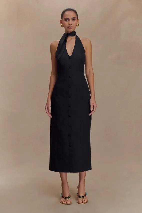 Simona Halter Neck Midi Dress – Black Simona Halter Neck Midi Dress – Black