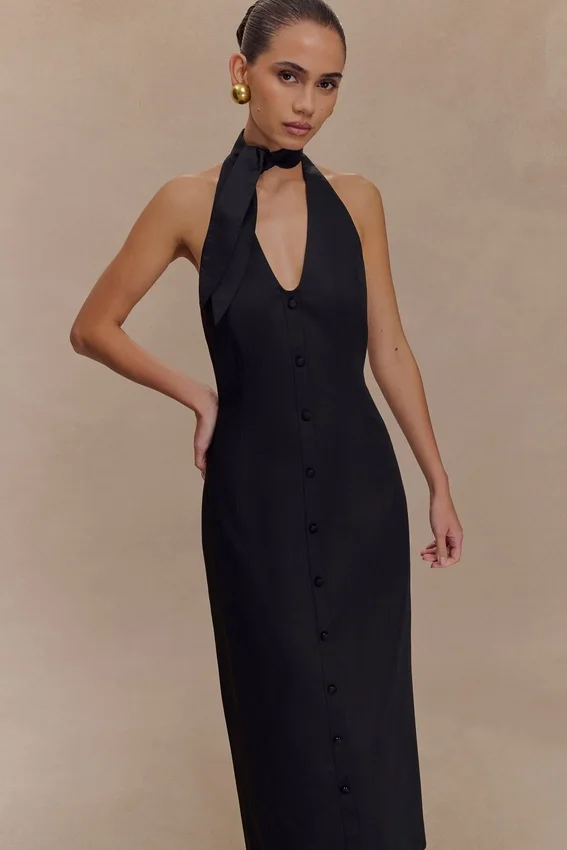 Simona Halter Neck Midi Dress – Black Simona Halter Neck Midi Dress – Black
