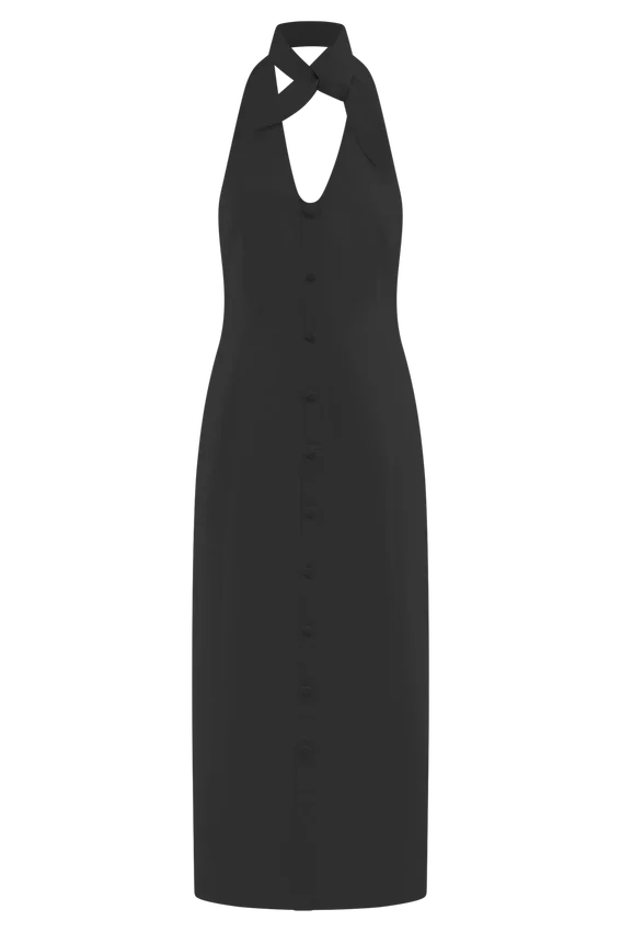 Simona Halter Neck Midi Dress – Black Simona Halter Neck Midi Dress – Black