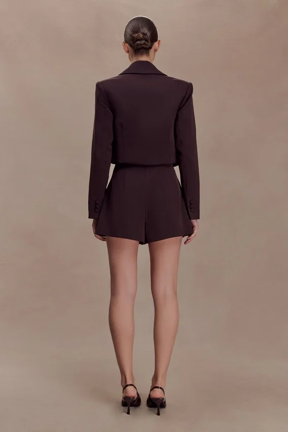 Simone Cropped Suiting Blazer – Dark Chocolate Simone Cropped Suiting Blazer – Dark Chocolate