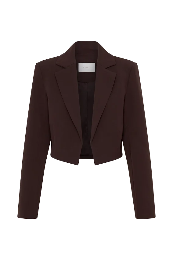 Simone Cropped Suiting Blazer – Dark Chocolate Simone Cropped Suiting Blazer – Dark Chocolate