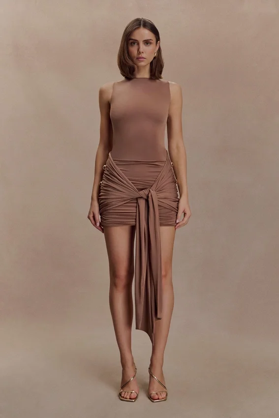 Sinead Slinky Mini Dress With Hardware – Mocha Sinead Slinky Mini Dress With Hardware – Mocha