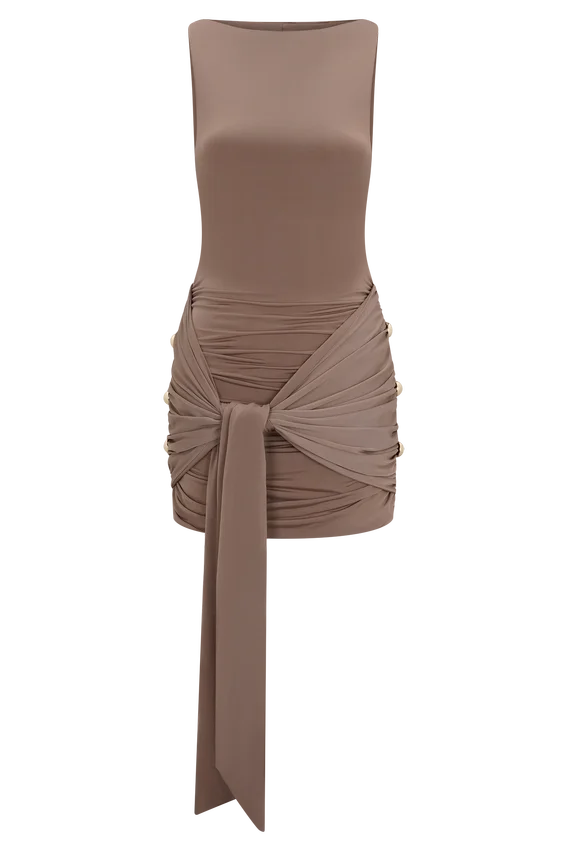Sinead Slinky Mini Dress With Hardware – Mocha Sinead Slinky Mini Dress With Hardware – Mocha