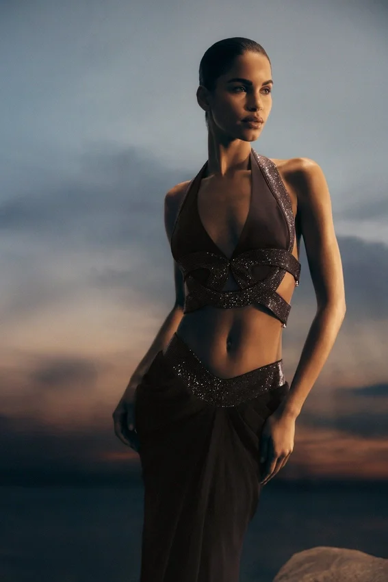 Siren Satin And Diamante Halter Top – Dark Chocolate Siren Satin And Diamante Halter Top – Dark Chocolate
