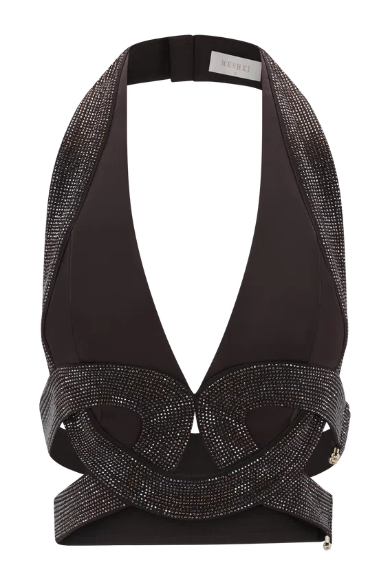 Siren Satin And Diamante Halter Top – Dark Chocolate Siren Satin And Diamante Halter Top – Dark Chocolate