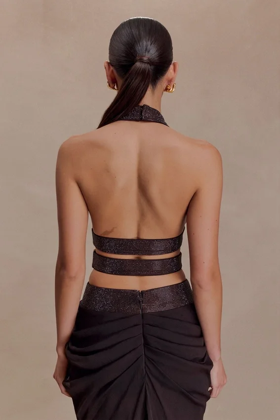 Siren Satin And Diamante Halter Top – Dark Chocolate Siren Satin And Diamante Halter Top – Dark Chocolate