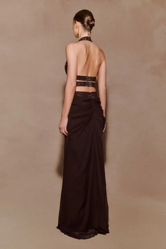 Siren Satin And Diamante Halter Top – Dark Chocolate Siren Satin And Diamante Halter Top – Dark Chocolate