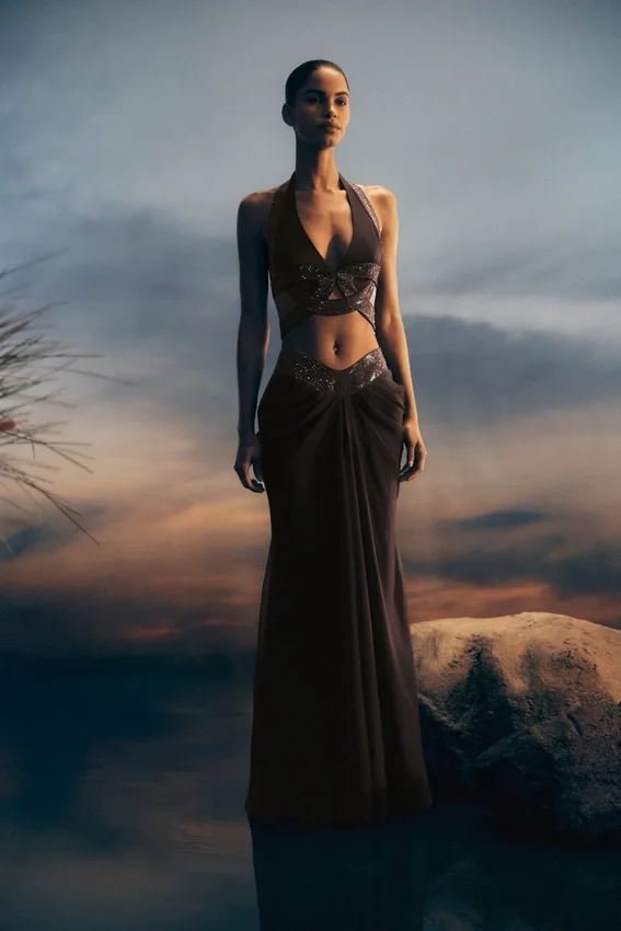 Siren Satin And Diamante Maxi Skirt – Dark Chocolate Siren Satin And Diamante Maxi Skirt – Dark Chocolate