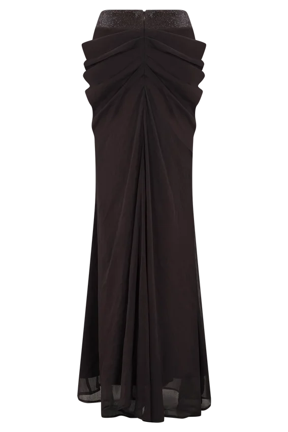 Siren Satin And Diamante Maxi Skirt – Dark Chocolate Siren Satin And Diamante Maxi Skirt – Dark Chocolate