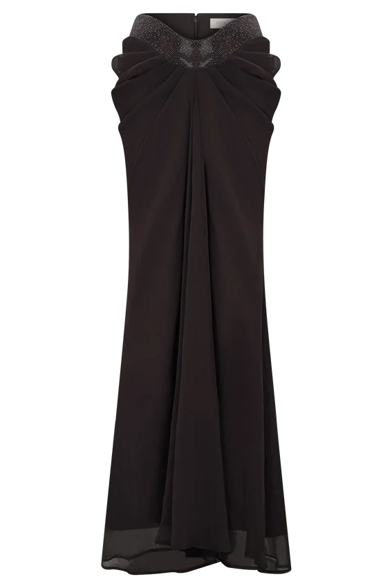 Siren Satin And Diamante Maxi Skirt – Dark Chocolate Siren Satin And Diamante Maxi Skirt – Dark Chocolate