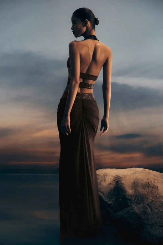 Siren Satin And Diamante Maxi Skirt – Dark Chocolate Siren Satin And Diamante Maxi Skirt – Dark Chocolate