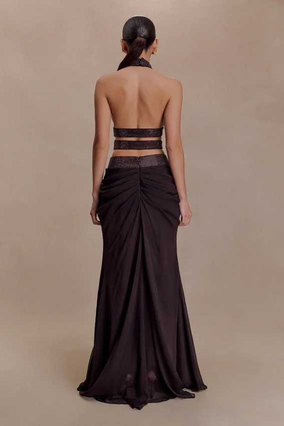 Siren Satin And Diamante Maxi Skirt – Dark Chocolate Siren Satin And Diamante Maxi Skirt – Dark Chocolate