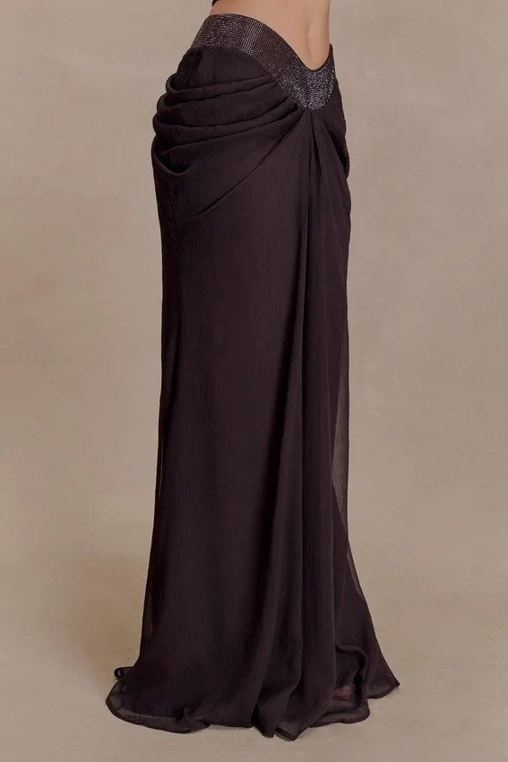 Siren Satin And Diamante Maxi Skirt – Dark Chocolate Siren Satin And Diamante Maxi Skirt – Dark Chocolate