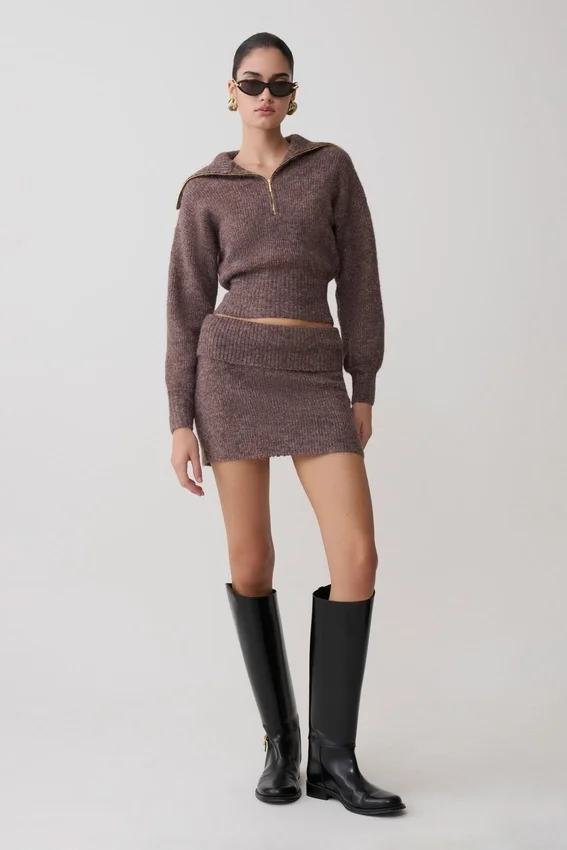 Skylaine Knit Mini Skirt – Brown Marle Skylaine Knit Mini Skirt – Brown Marle