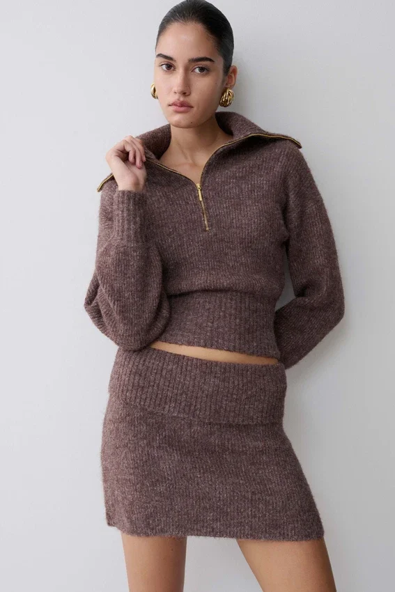 Skylaine Knit Mini Skirt – Brown Marle Skylaine Knit Mini Skirt – Brown Marle