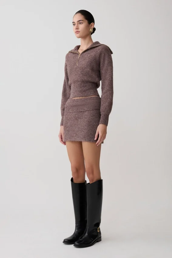 Skylaine Knit Mini Skirt – Brown Marle Skylaine Knit Mini Skirt – Brown Marle