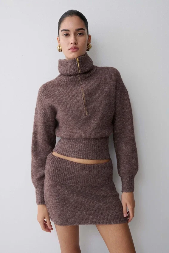 Skylaine Knit Mini Skirt – Brown Marle Skylaine Knit Mini Skirt – Brown Marle