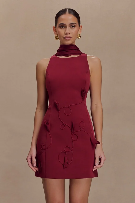Skyler Suiting Embroidered Mini Dress – Wine Skyler Suiting Embroidered Mini Dress – Wine