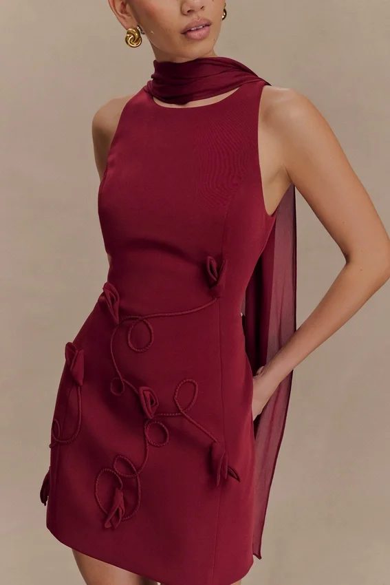 Skyler Suiting Embroidered Mini Dress – Wine Skyler Suiting Embroidered Mini Dress – Wine