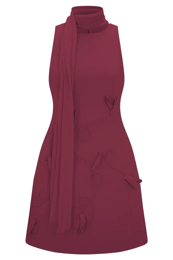 Skyler Suiting Embroidered Mini Dress – Wine Skyler Suiting Embroidered Mini Dress – Wine