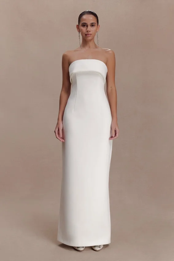 Sloane Strapless Maxi Dress With Pearls – White Sloane Strapless Maxi Dress With Pearls – White