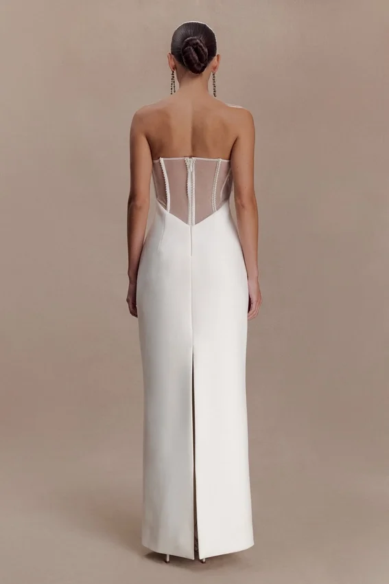 Sloane Strapless Maxi Dress With Pearls – White Sloane Strapless Maxi Dress With Pearls – White