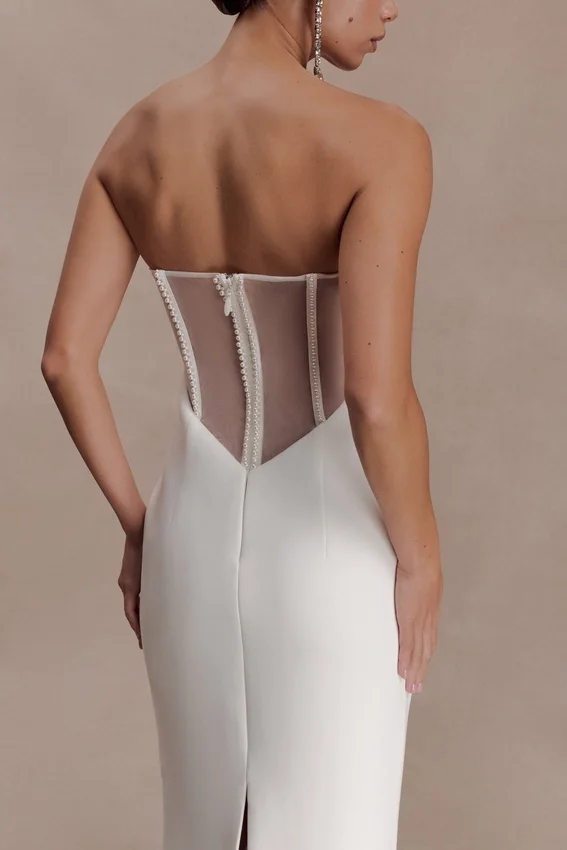Sloane Strapless Maxi Dress With Pearls – White Sloane Strapless Maxi Dress With Pearls – White