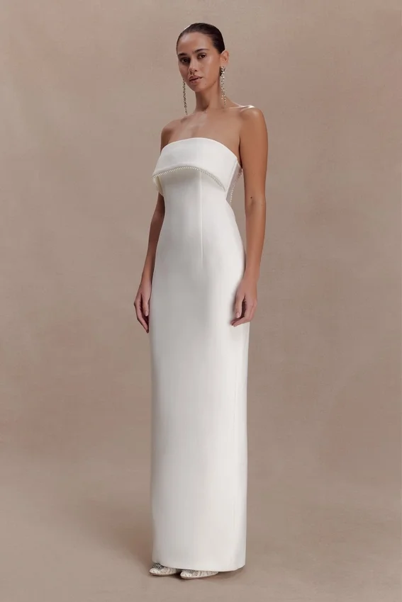 Sloane Strapless Maxi Dress With Pearls – White Sloane Strapless Maxi Dress With Pearls – White