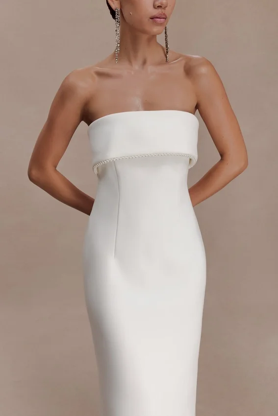 Sloane Strapless Maxi Dress With Pearls – White Sloane Strapless Maxi Dress With Pearls – White