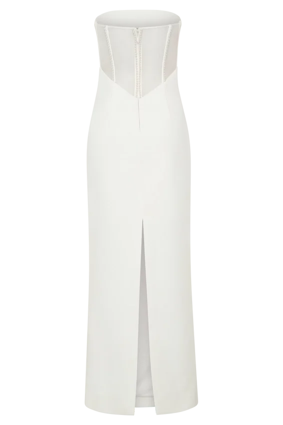 Sloane Strapless Maxi Dress With Pearls – White Sloane Strapless Maxi Dress With Pearls – White